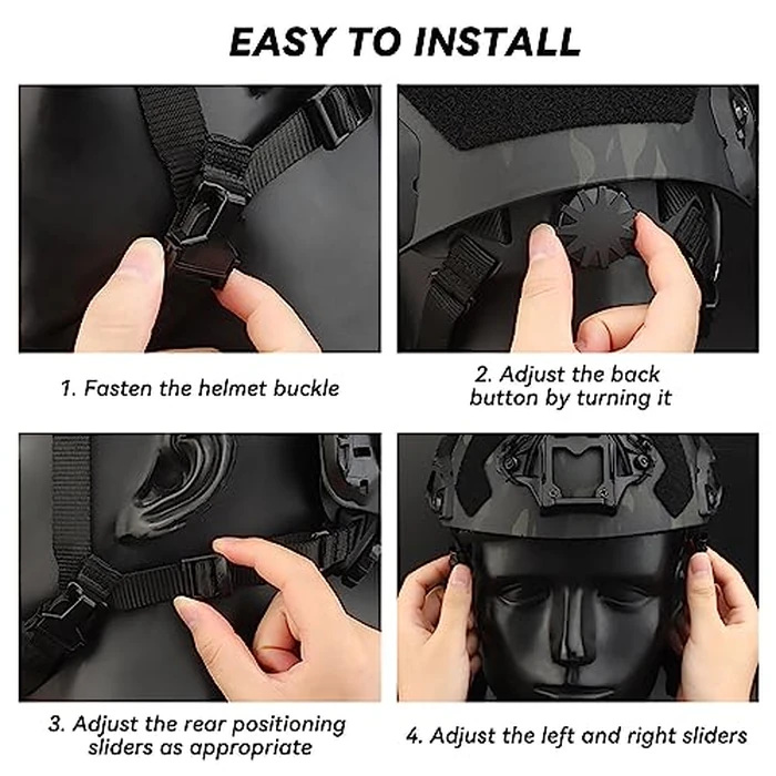AOUTACC Lightweight Tactical Airsoft Helmet, Integrated Airsoft Helmet with NVG Mount Base, Side Rails,Pre-Slotted Headset Strap and Helmet Accessories for Outdoor Sports-Black by AOUTACC - Image 9