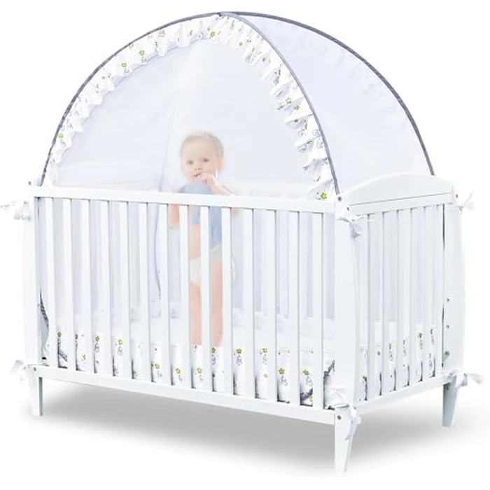 South to East Crib Tent - Baby Safety Crib Cover to Keep Baby from Climbing Out, Soft Mesh Mosquito Net for Crib, Premium Pop Up Net to Keep Baby in, Elefant and Star Pattern by South to East - Used - Acceptable condition