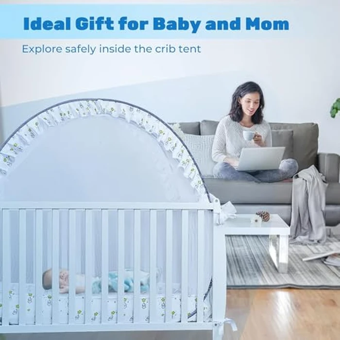 South to East Crib Tent - Baby Safety Crib Cover to Keep Baby from Climbing Out, Soft Mesh Mosquito Net for Crib, Premium Pop Up Net to Keep Baby in, Elefant and Star Pattern by South to East - Image 3