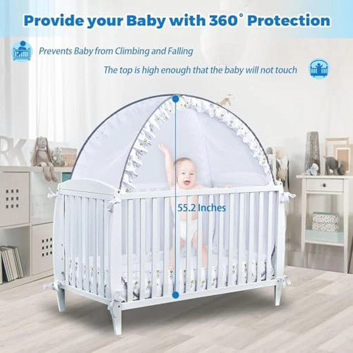 South to East Crib Tent - Baby Safety Crib Cover to Keep Baby from Climbing Out, Soft Mesh Mosquito Net for Crib, Premium Pop Up Net to Keep Baby in, Elefant and Star Pattern by South to East - Image 5