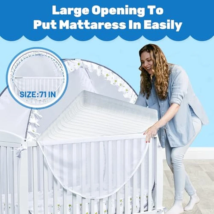 South to East Crib Tent - Baby Safety Crib Cover to Keep Baby from Climbing Out, Soft Mesh Mosquito Net for Crib, Premium Pop Up Net to Keep Baby in, Elefant and Star Pattern by South to East - Image 6