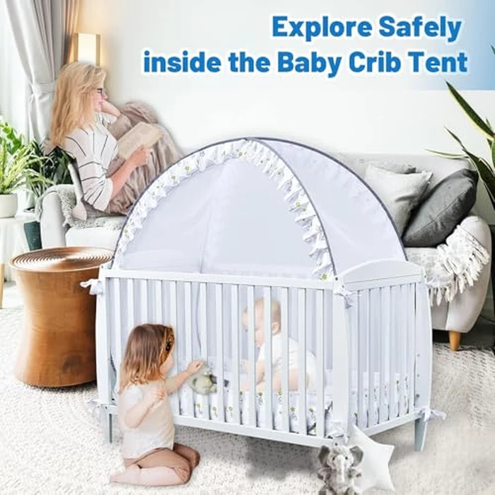 South to East Crib Tent - Baby Safety Crib Cover to Keep Baby from Climbing Out, Soft Mesh Mosquito Net for Crib, Premium Pop Up Net to Keep Baby in, Elefant and Star Pattern by South to East - Image 7