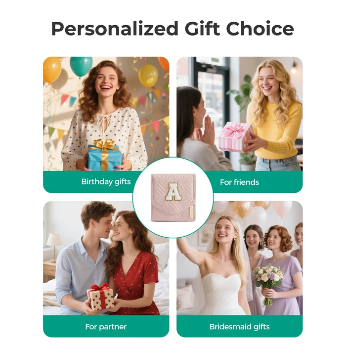 BAGSMART Travel Jewelry Organizer Case K Initial Foldable Jewelry Roll for Journey Rings, Necklaces, Earrings, Bracelets,Mini,Letter K,Soft Pink by BAGSMART - Image 2