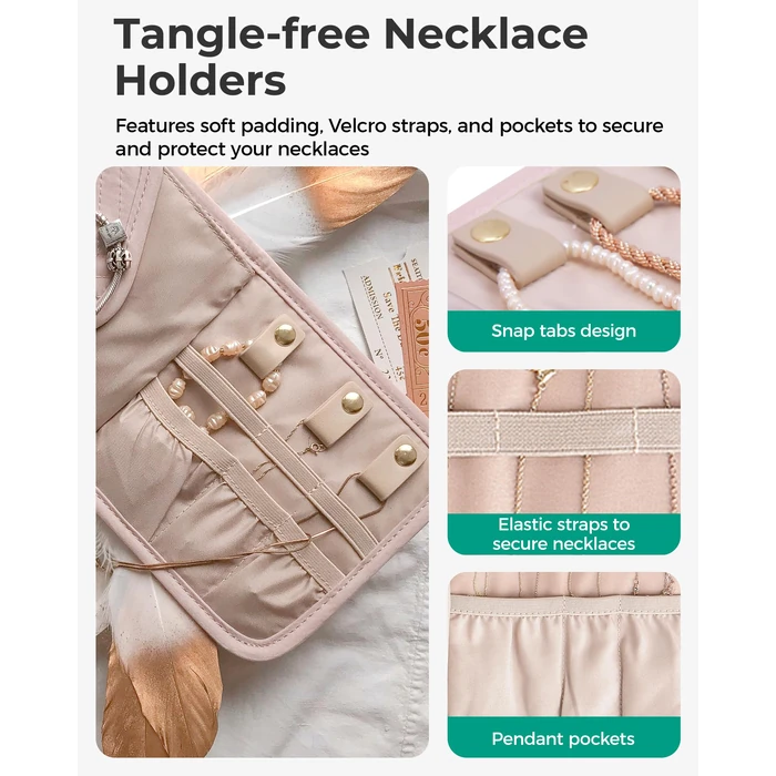 BAGSMART Travel Jewelry Organizer Case K Initial Foldable Jewelry Roll for Journey Rings, Necklaces, Earrings, Bracelets,Mini,Letter K,Soft Pink by BAGSMART - Image 5