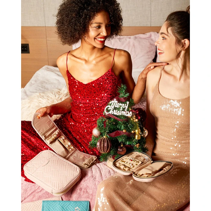 BAGSMART Travel Jewelry Organizer Case K Initial Foldable Jewelry Roll for Journey Rings, Necklaces, Earrings, Bracelets,Mini,Letter K,Soft Pink by BAGSMART - Image 7