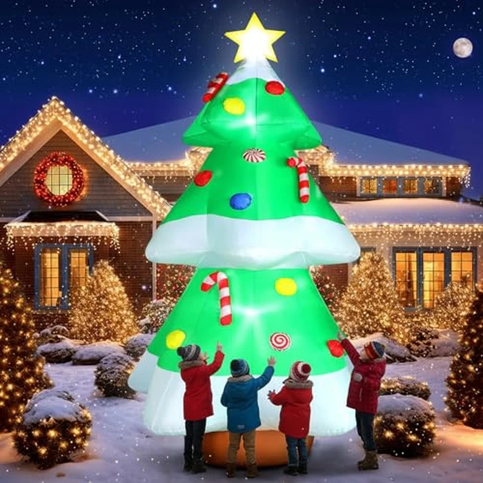 FunFanso 10 FT Christmas Tree Inflatables Outdoor Decorations with LED Lights, Giant Blow Up Christmas Tree Yard Decor with Star Treetop & Colorful Candy for Xmas Holiday Party Garden Patio Lawn Decor by FunFanso - Used - Like New condition - US$31.41