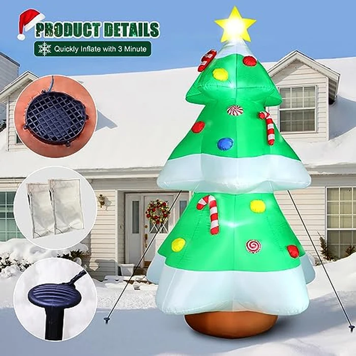 FunFanso 10 FT Christmas Tree Inflatables Outdoor Decorations with LED Lights, Giant Blow Up Christmas Tree Yard Decor with Star Treetop & Colorful Candy for Xmas Holiday Party Garden Patio Lawn Decor by FunFanso - Image 4