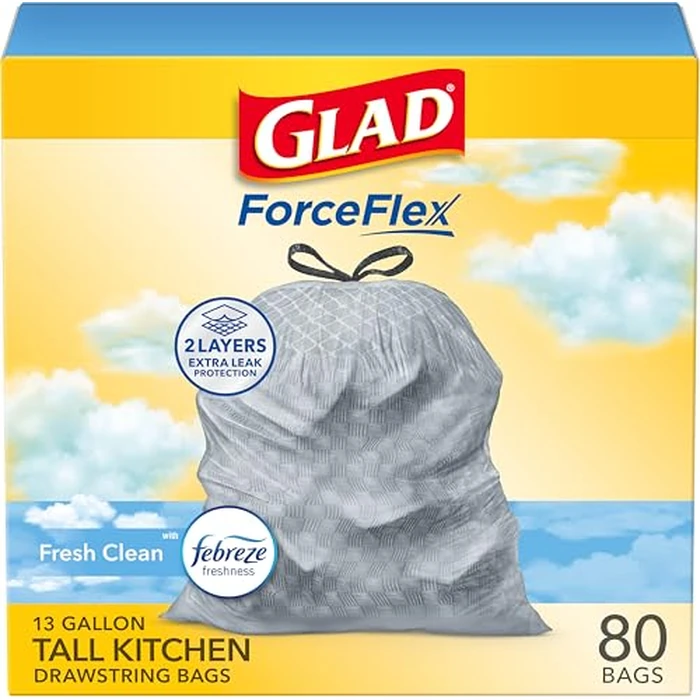 Glad ForceFlex Tall Kitchen Trash Bags, 13 Gallon, Fresh Clean, 80 Count (Package May Vary) by Glad - Image 1