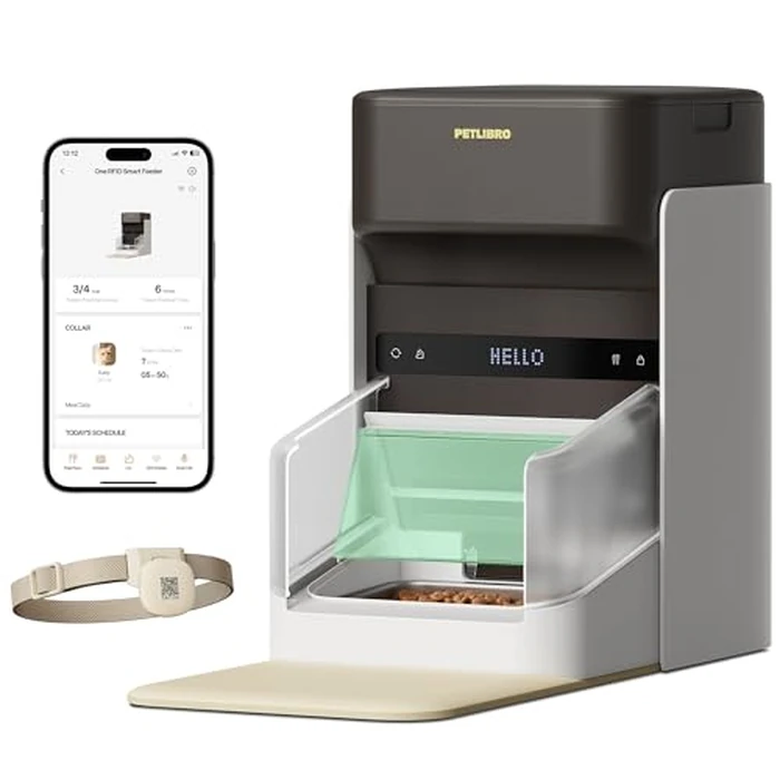 PETLIBRO RFID Automatic Cat Feeder, Collar Tag-Activated Personalized Meals, 5G&2.4G Wi-Fi Programmable Cat Food Dispenser with Cats Recognition & Diet Tracking for Multi-Pet Homes and Different Diets by PETLIBRO - Used - Acceptable condition