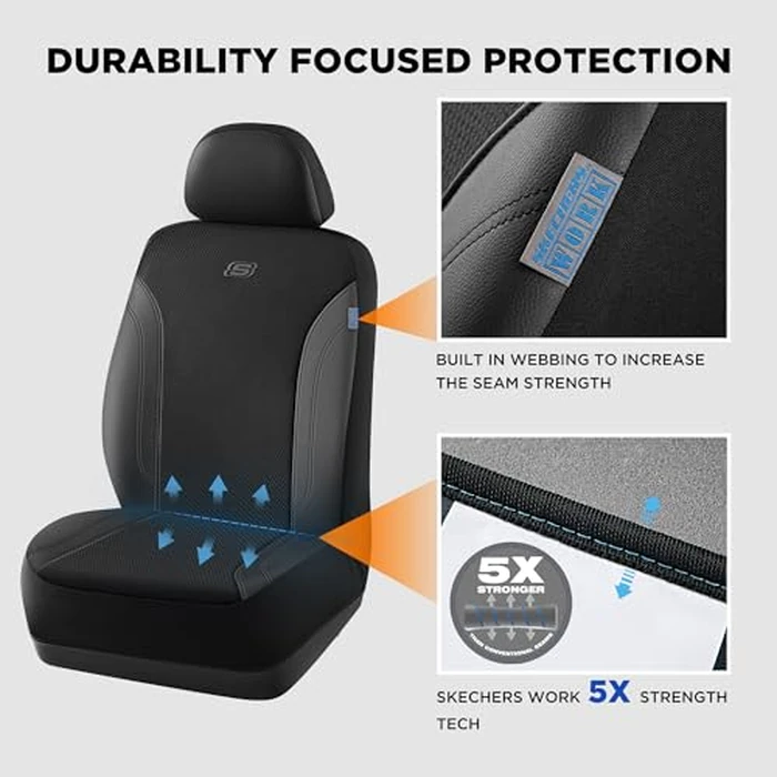 Skechers Car Seat Covers, Work Leather Seat Covers 5-Times Stronger Built-in Webbing, Oxford Fabric Front Seat Cover, Airbag Compatible, Automotive Comfort for Cars, Trucks, SUVs,Black by Skechers - Image 5