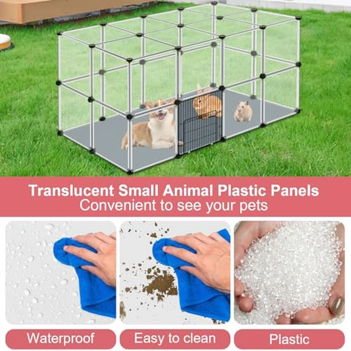 32 Panels Small Animal Playpen, 48" x 32" x 24" Transparent Playpen with Waterproof Mat,Plastic Enclosure,Puppy Play Pen for Chicken,Pet Fence for Guinea Pigs,Bunny,Ferrets,Hamsters,Hedgehogs Indoor by VISCOO - Image 6