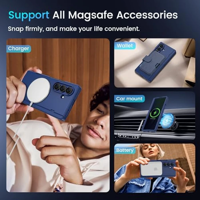 for Samsung Galaxy Z Fold 7 Case with Privacy Screen Protector, [Compatible with Magsafe] [Hidden Kickstand][Hinge Protection] Full Body Hard Shockproof Slim Phone Cover for Z Fold 7 - Blue by Caka - Image 4