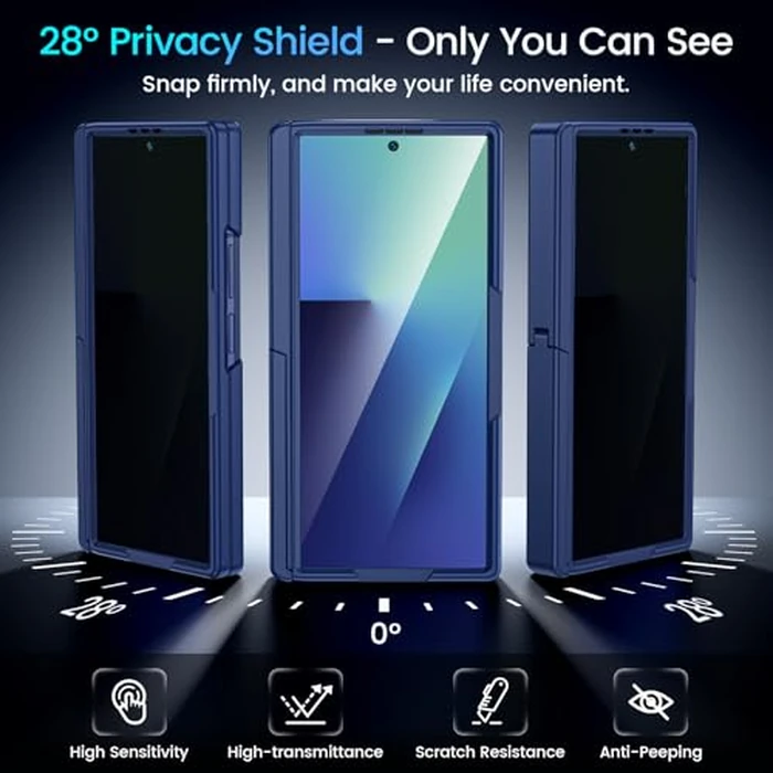 for Samsung Galaxy Z Fold 7 Case with Privacy Screen Protector, [Compatible with Magsafe] [Hidden Kickstand][Hinge Protection] Full Body Hard Shockproof Slim Phone Cover for Z Fold 7 - Blue by Caka - Image 5
