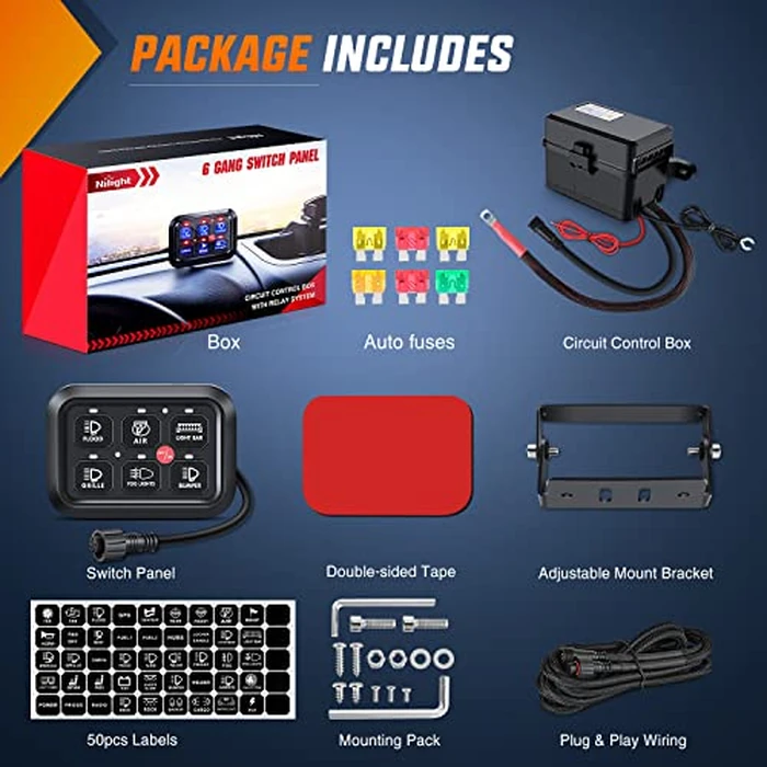 Nilight 6 Gang Switch Panel Universal Circuit Control Relay System with Fuse Wiring Harness Automatic Dimmable ON-Off LED Pod for Cars Trucks Boats ATV UTV SUV by Nilight - Image 8