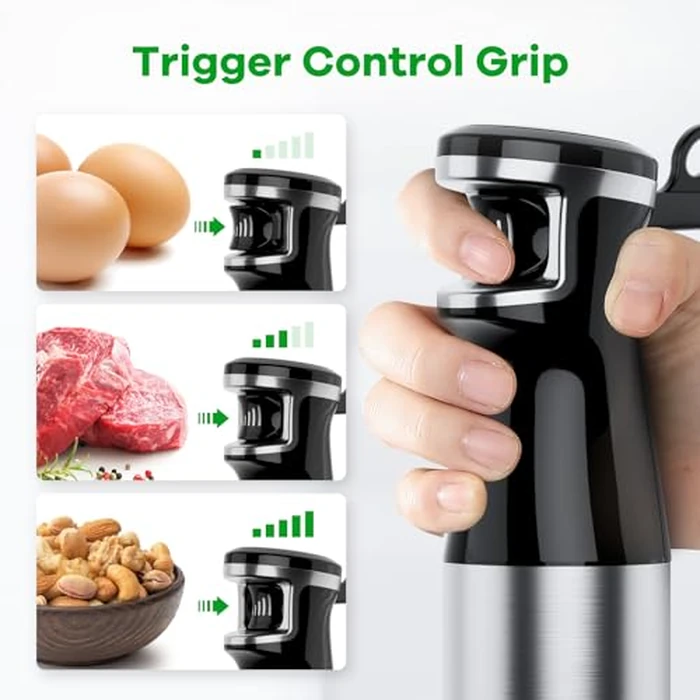 Immersion Blender Handheld Corded Hand Blenders Set 1100W, Trigger Variable Speed 5 in 1 Stick Emulsifier with Chopper, Whisk and Frother for Soup, Baby Food and Smoothies by turelar - Image 3