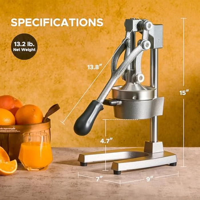 CO-Z Manual Citrus Juicer, Commercial Grade Cast Iron Orange Juicer, Professional Heavy Duty Juice Press with Removable Strainer, Manual Juice Extractor for Orange Lemon Pomegranate Citrus, Gray by CO-Z - Image 2