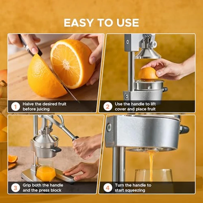 CO-Z Manual Citrus Juicer, Commercial Grade Cast Iron Orange Juicer, Professional Heavy Duty Juice Press with Removable Strainer, Manual Juice Extractor for Orange Lemon Pomegranate Citrus, Gray by CO-Z - Image 7