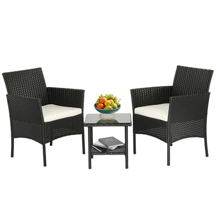 FDW Wicker Outdoor Furniture Patio Furniture Set of 3 Rattan Patio Chairs Outdoor Chairs Patio Conversation Set with Coffee Table for Yard Backyard Lawn Porch Poolside Balcony,Black by FDW - Used - Like New condition - US$74.92