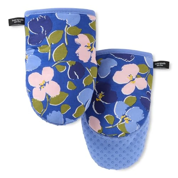 Kate Spade New York Painterly Bouquet Mini Oven Mitt 2-Pack Set, Heat Resistant, 100% Cotton with Printed Non-Slip Silicone Grip, Blue/Green/Rose, 5.5"X8" by kate spade new york - Image 1