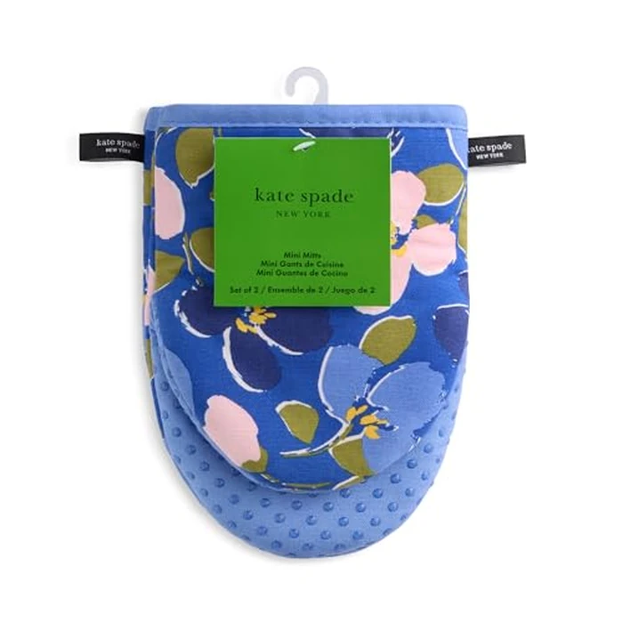 Kate Spade New York Painterly Bouquet Mini Oven Mitt 2-Pack Set, Heat Resistant, 100% Cotton with Printed Non-Slip Silicone Grip, Blue/Green/Rose, 5.5"X8" by kate spade new york - Image 6