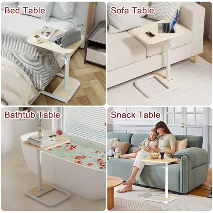 GOYLSER C Shaped End Table for Couch, Height Adjustable Rotatable Couch Tray Tables Sofa Table Tv Trays for Bedroom, Natural Wooden Swivel Side Table for Small Spaces by GOYLSER - Image 8