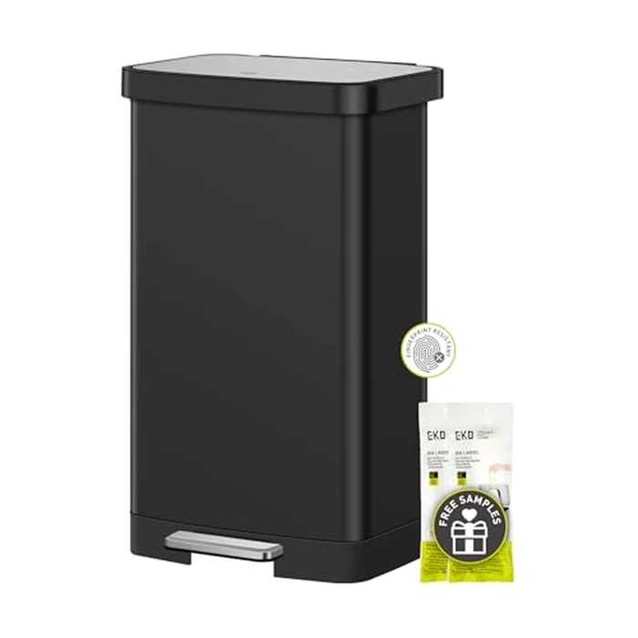 EKO Hudson Matte Stainless Steel 75 Liter/20 Gallon Large Kitchen Trash Can, Tall Step Garbage Can with Rear Bag Storage Compartment (Matte Black) by EKO - Used - Like New condition - US$109.19