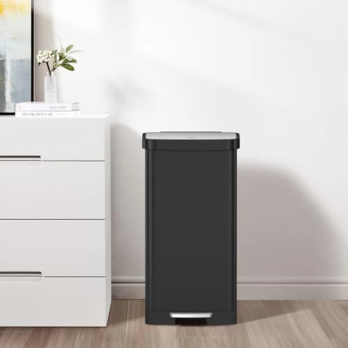 EKO Hudson Matte Stainless Steel 75 Liter/20 Gallon Large Kitchen Trash Can, Tall Step Garbage Can with Rear Bag Storage Compartment (Matte Black) by EKO - Image 4