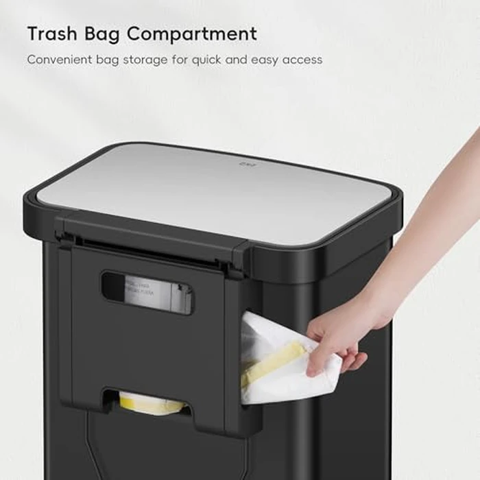EKO Hudson Matte Stainless Steel 75 Liter/20 Gallon Large Kitchen Trash Can, Tall Step Garbage Can with Rear Bag Storage Compartment (Matte Black) by EKO - Image 5