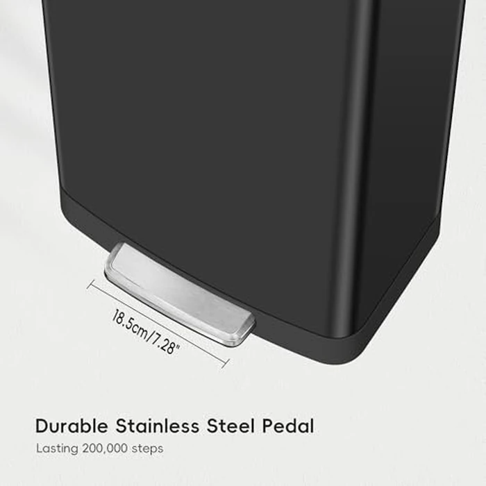 EKO Hudson Matte Stainless Steel 75 Liter/20 Gallon Large Kitchen Trash Can, Tall Step Garbage Can with Rear Bag Storage Compartment (Matte Black) by EKO - Image 6