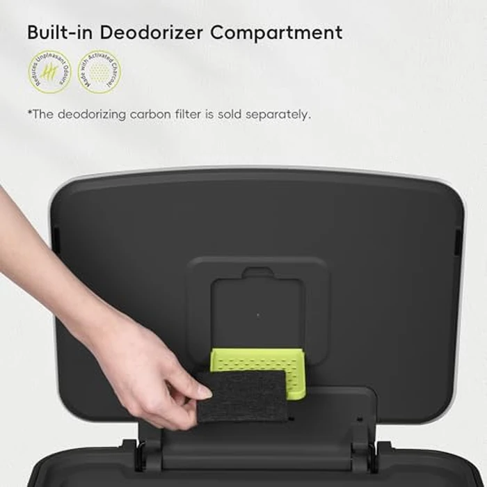 EKO Hudson Matte Stainless Steel 75 Liter/20 Gallon Large Kitchen Trash Can, Tall Step Garbage Can with Rear Bag Storage Compartment (Matte Black) by EKO - Image 8