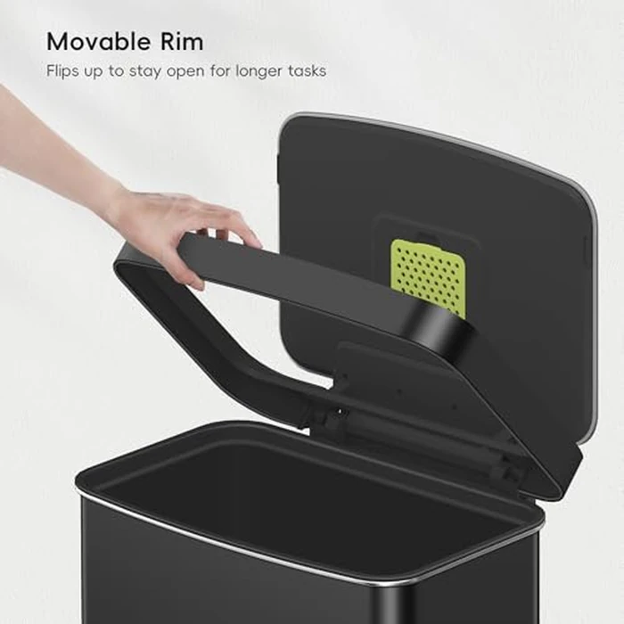 EKO Hudson Matte Stainless Steel 75 Liter/20 Gallon Large Kitchen Trash Can, Tall Step Garbage Can with Rear Bag Storage Compartment (Matte Black) by EKO - Image 9