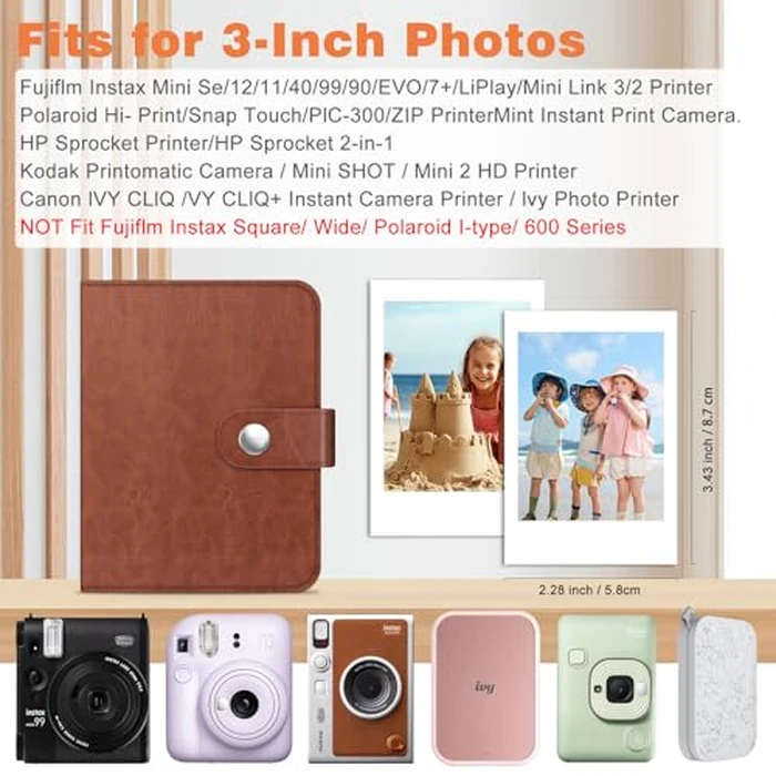 Fintie Mini Photos Album Book for 2x3 Inch Films - 52 Pockets Small Albums for Fujifilm Instax Mini Instant Camera/Polaroid Hi-Print Pictures, Kpop Photocard Holder Binder, Vintage Brown by FINTIE - Image 2