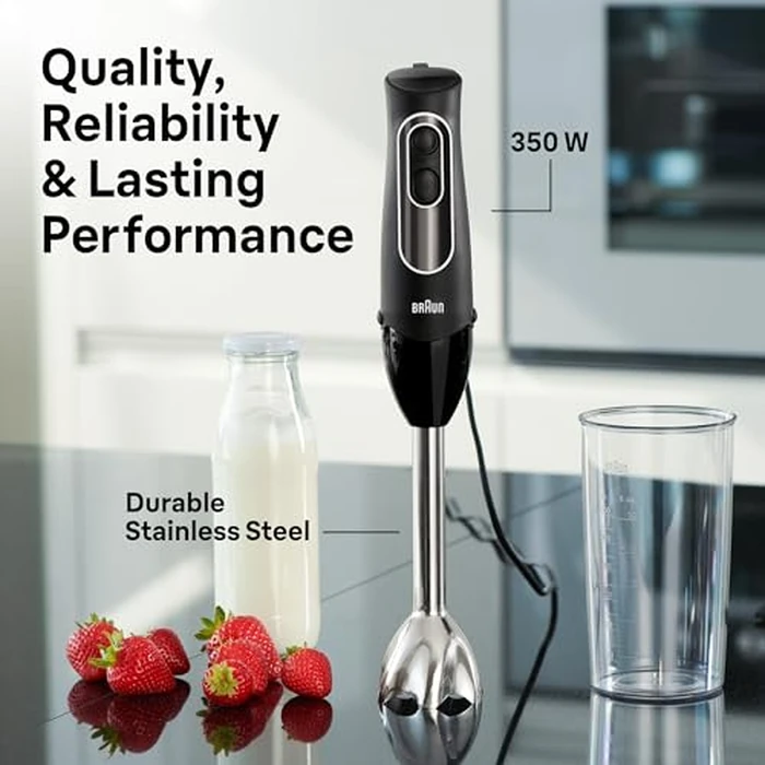 Braun MQ505 Portable Immersion Hand Blender, Powerful 350W Stick Blender, Dual Speed, Whisk, Beaker, Soup, Baby Food, Mixer, Hummus, Egg Beater, Smoothies by Braun - Image 6