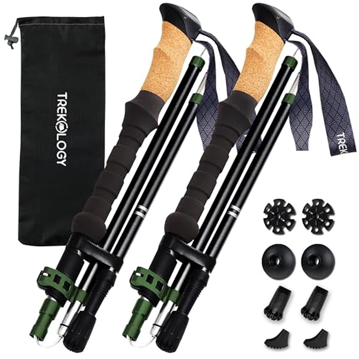 TREKOLOGY Hiking Poles Collapsible - Lightweight Walking Poles for Seniors, Women & Men, Trekking Poles Collapsible with Cork Pole Grip, Hiking Gear by TREKOLOGY - Used - Like New condition - CA$45.07