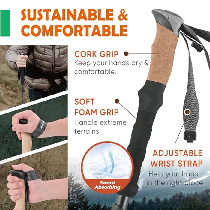 TREKOLOGY Hiking Poles Collapsible - Lightweight Walking Poles for Seniors, Women & Men, Trekking Poles Collapsible with Cork Pole Grip, Hiking Gear by TREKOLOGY - Image 2