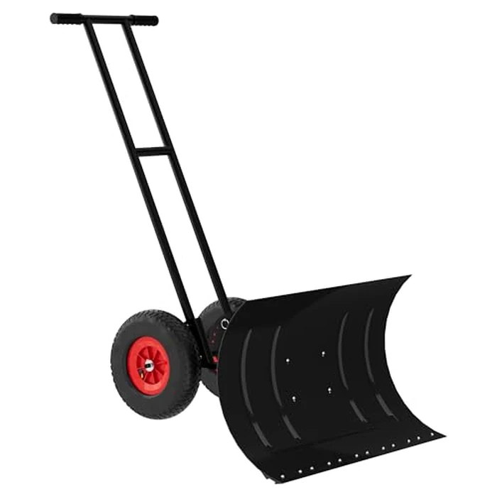 Heavy-Duty 100x42cm H Metal Snow Pusher with Wheels | Double Rod Reinforced Frame & Adjustable Angle/Height Handle | Ergonomic Wheeled Shovel for Efficient Driveway Clearing by GarveeLife - Used - Like New condition
