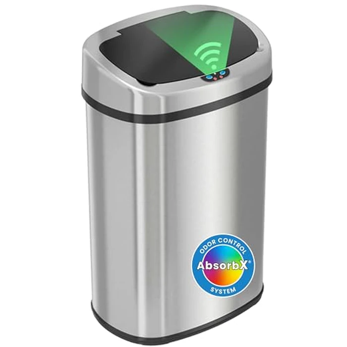 iTouchless 13 Gallon Oval Touchless Sensor Trash Can with Odor Filter, Fingerprint-Proof Stainless Steel, 50L Automatic Kitchen Garbage Bin, Smart Hands-Free Motion Lid, Quiet Soft-Close by iTouchless - Used - Acceptable condition - US$49.14