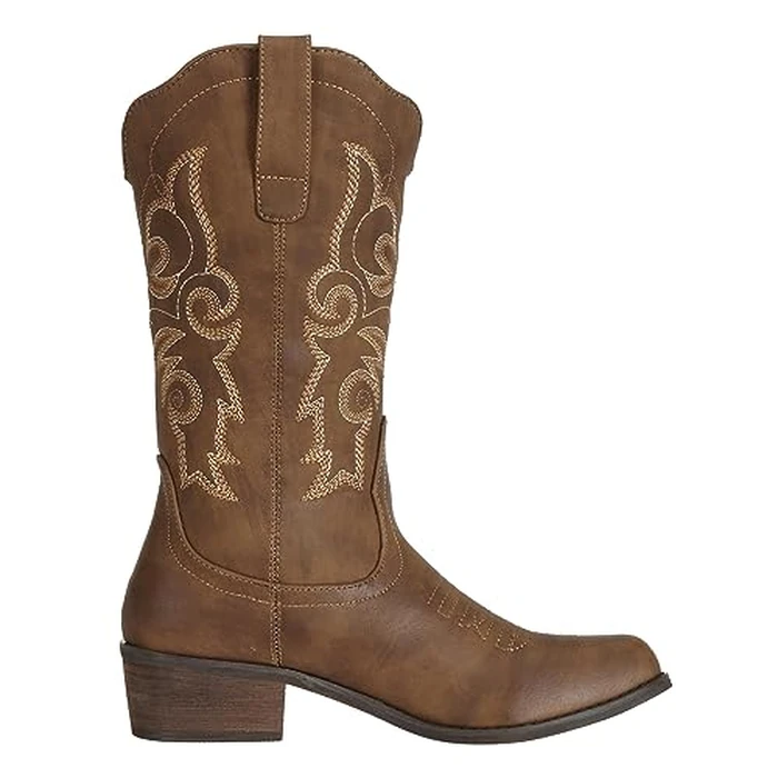 J's.o.l.e Western Cowgirl Cowboy Boots for Women Mid Wide Calf Pointed Toe Riding Country Brown Boots US Size 9 by J's.o.l.e - Image 3