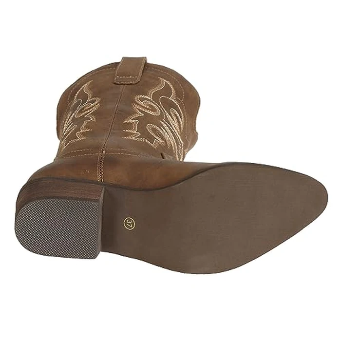 J's.o.l.e Western Cowgirl Cowboy Boots for Women Mid Wide Calf Pointed Toe Riding Country Brown Boots US Size 9 by J's.o.l.e - Image 6