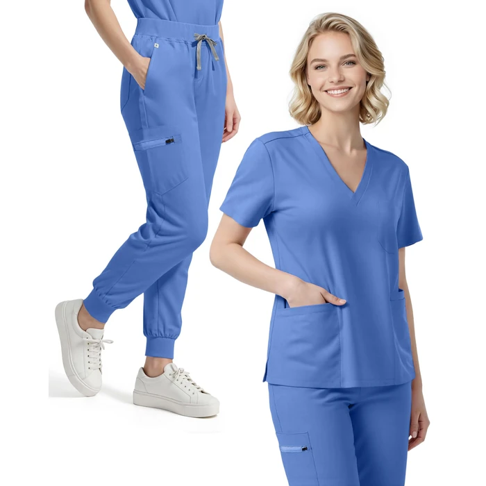 Eipnare Scrubs for Women Set, Stretchy V-Neck Top & Jogger Pants with Multi-Pocket Yoga Waistband by Eipnare - Image 2