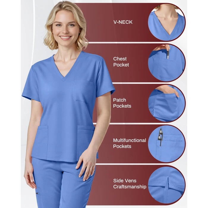 Eipnare Scrubs for Women Set, Stretchy V-Neck Top & Jogger Pants with Multi-Pocket Yoga Waistband by Eipnare - Image 3