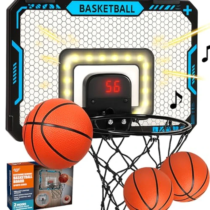 BATURU Indoor Mini Basketball Hoop with Interactive LED Lighting & Electronic Scoreboard, Over The Door Basket Ball Hoops with 3 Balls and Pump, Sports Toys Gifts for Boys 5-12 Kids, Teens by BATURU - Used - Like New condition
