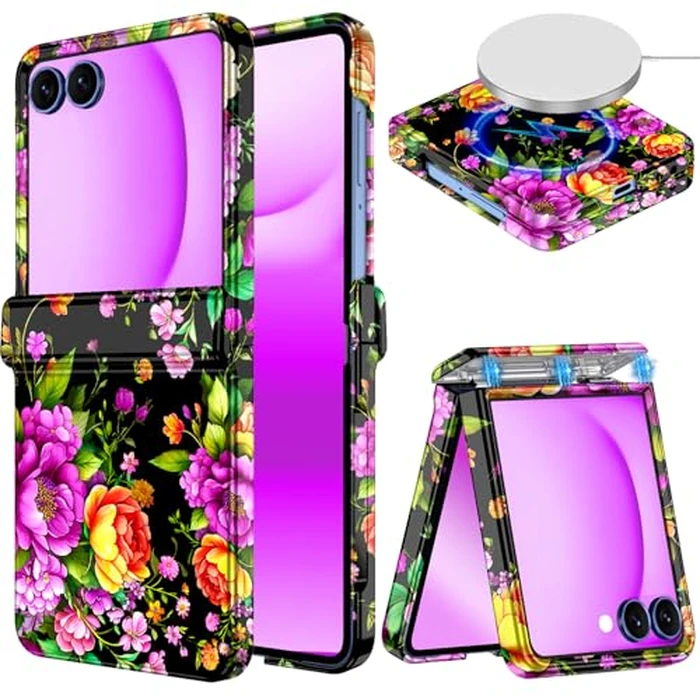 Hekodonk for Galaxy Z Flip 7 Case,[Compatible with MagSafe][Built-in Screen Protector][Hinge Protection],Magnetic Slim Shockproof Women Girls Case for Samsung Galaxy Z Flip 7,Dark Purple by Hekodonk - Used - Acceptable condition