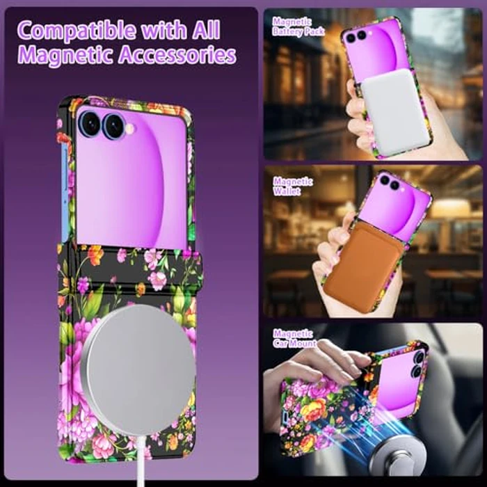 Hekodonk for Galaxy Z Flip 7 Case,[Compatible with MagSafe][Built-in Screen Protector][Hinge Protection],Magnetic Slim Shockproof Women Girls Case for Samsung Galaxy Z Flip 7,Dark Purple by Hekodonk - Image 3