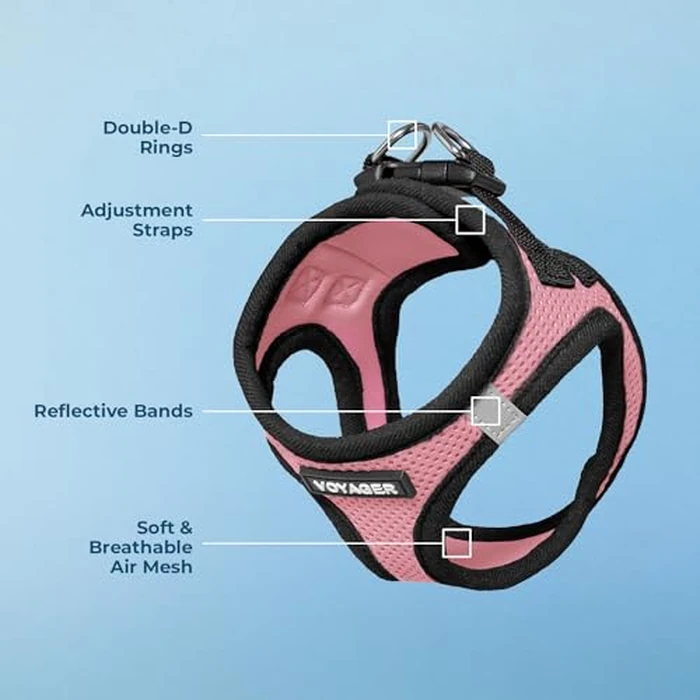 Best Pet Supplies - All Weather Mesh/Plush, Reflective, No Pull Harness for Small, Medium Dogs, Cats - Secure with Hook & Loop Fastener, Buckle, Double D-Rings - Pink/Black Trim, M by Best Pet Supplies - Image 3