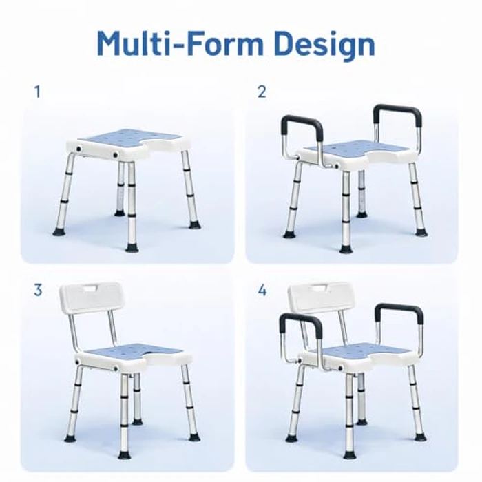 Shower Chair for Inside Shower with Arms and Back HSA/FSA Eligible, 400lbs Capacity Height Adjustable U-Shaped Seat for Seniors Elderly Easy Bathing, 4-in-1 Tool-Free Assembly by Premimax - Image 4