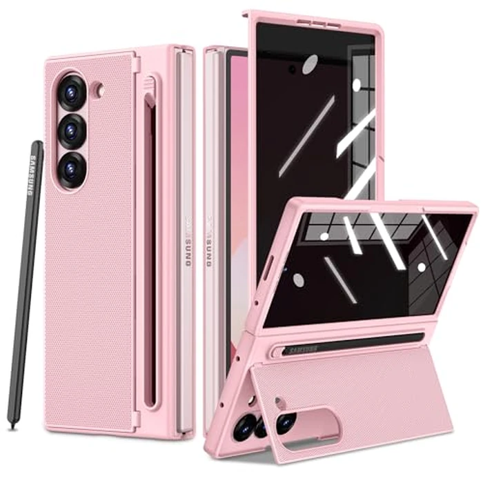 Ruky for Samsung Z Fold 6 Case with S Pen Holder [No Pen], [Not for Z Fold 5] with Hidden Foldable Kickstand and Built-in Privacy Screen Protector, Lightweight Shockproof Protective Phone Cover, Pink by Ruky - Used - Acceptable condition - US$15.16
