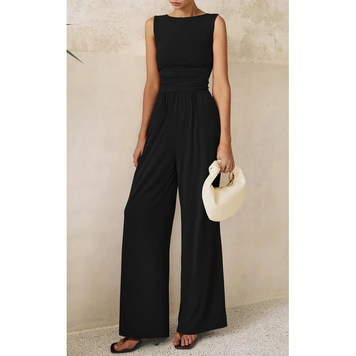 PRETTYGARDEN One Piece Jumpsuits for Women Dressy Casual Sleeveless Crewneck Wide Leg Rompers Jumpers 2026 Vacation Summer Outfits(Black, S) by PRETTYGARDEN - Image 4