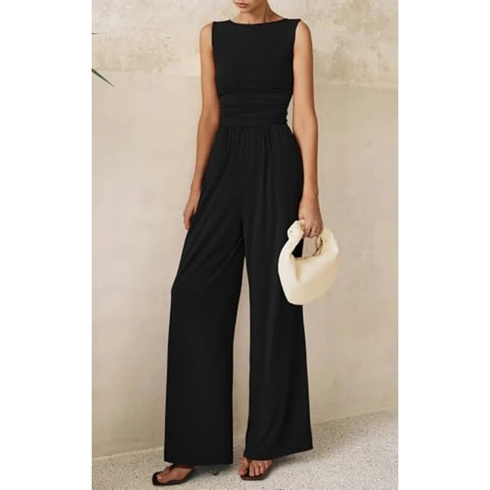 PRETTYGARDEN One Piece Jumpsuits for Women Dressy Casual Sleeveless Crewneck Wide Leg Rompers Jumpers 2026 Vacation Summer Outfits(Black, S) by PRETTYGARDEN - Image 5