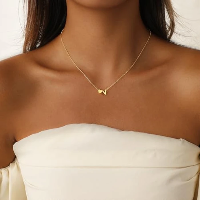 Lyncory Gold Heart Initial Necklace for Women 14K Gold Plated Initial Pendant Dainty Fashion Heart V Letter Necklaces for Women Jewelry Gifts by Lyncory - Image 2